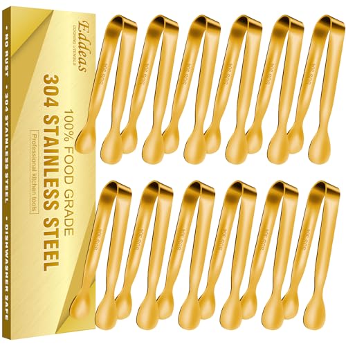 EDDEAS 12 PCS Small Serving Tongs, 4.3" Mini Gold Tongs, Gold Kitchen Tongs for Serving Food, Coffee Bar, Tea Party, Desserts Party and Ice Bucket - color: Gold 12Pcs, size: 4.3 inch
