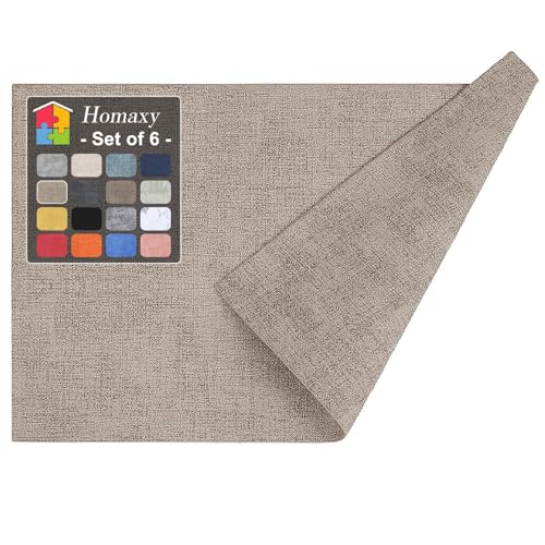 Homaxy PU Faux Leather Placemats for Dining Table, Set of 6, Light Brown - color: Light Brown