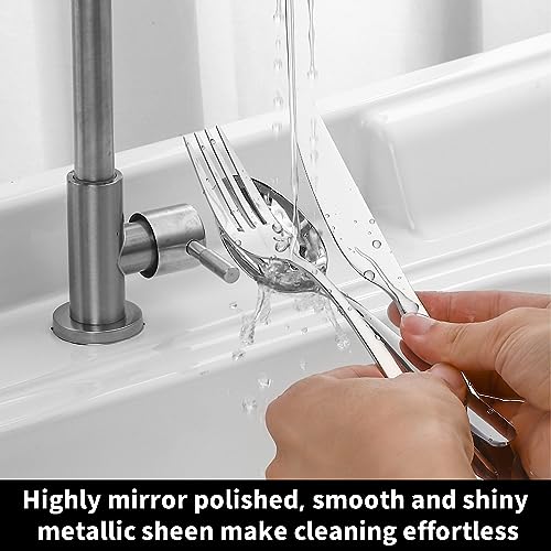 24-piece Forks and Spoons Silverware Set, Amafox Food Grade Stainless Steel Flatware Cutlery Set for Home, Kitchen and Restaurant, Mirror Polished Forks and Spoons Set for 12, Dishwasher Safe - color: Silver