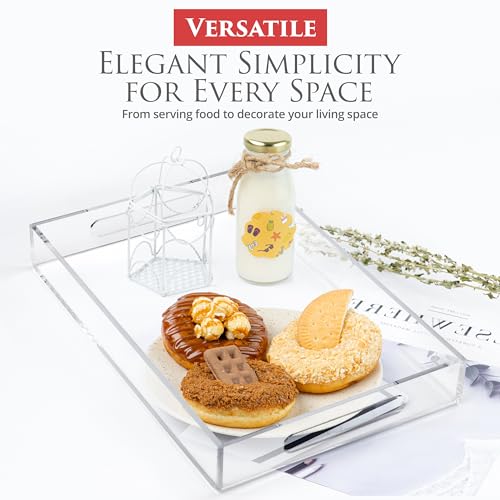 Acrylic Tray 14x11 with Cut Handles - Spill Proof Decorative Tray is an Ideal Countertop Organizer for Living Rooms, Ottoman Coffee Tables, Offices, Kitchens & Serving Guests - color: Transparent, size: 14" x 11" x 2"