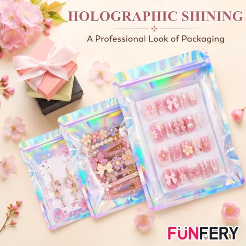 Funfery 100 Pcs Resealable Clear Holographic Bags,Smell Proof,3.5x6.3in - color: Holographic, size: 3.5x6.3 inch