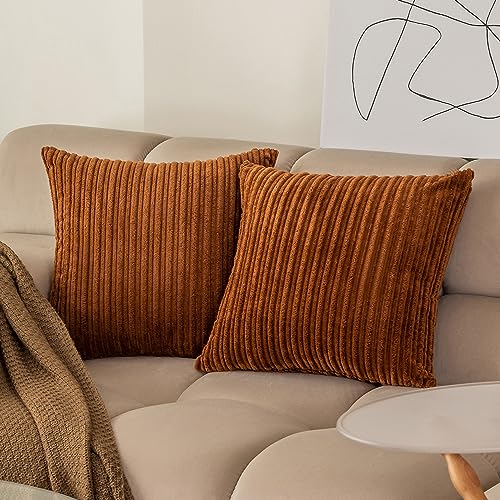 Kevin Textile Striped Corduroy 16”x16” Pillow Covers 2 Pack, Brown - color: Brown, size: 16" x 16" (Pack of 2)