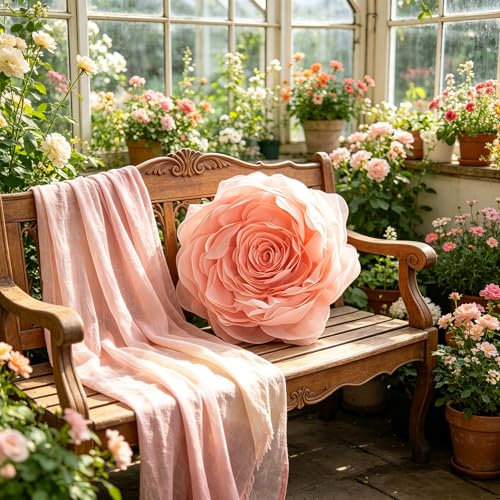 JWH Decorative Flower Throw Pillow Covers Round Cushion, 14 Inch, Pink - color: Pink, size: 14" x 14" (Pack of 1)