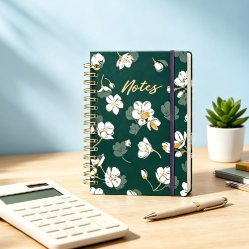 A5 Spiral Notebook Cute Lined Planner Ruled Notepad Journal for Writing - color: White Flower