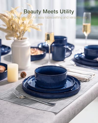 Famiware Star Stoneware Dinnerware Sets for 8, Reactive Glaze Plates, Bowls - color: Nebulas Blue