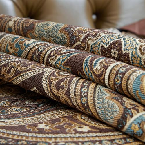 Luxury Vintage Design Table Runner 120 inches Long Embroidery Jacquard Fabric with Multi-Tassels Table Runners for Dining Room Dresser Wedding Holiday Party Fireplace Decorations (Coffee, 12X120inch) - color: Coffee, size: 12X120inch