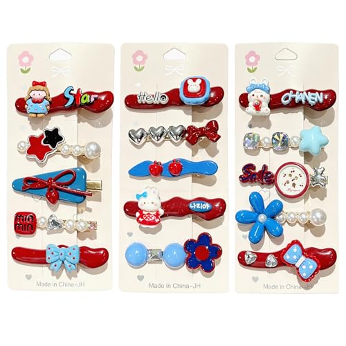 15 piece set of girls' and ladies' hair clips, sweet and fashionable hair clip set, pearl acrylic resin hair accessories, suitable as gifts for girls and ladies (Burgundy) - color: Burgundy
