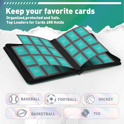 Toploader Binder, 9-Pocket 288 Cards Holder for 3"x4" Rigid Card Sleeves - color: 9Cyan5