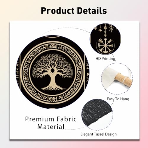 PLIGREAT 2 Pack Viking Symbols Tapestry with Tassels Tree of Life Celtic Rune Aesthetic Wall Hanging Vertical Home Art Tapestry for Bedroom Bathroom Living Room Long Narrow Wall Hanging Art Decor - color: black,beige