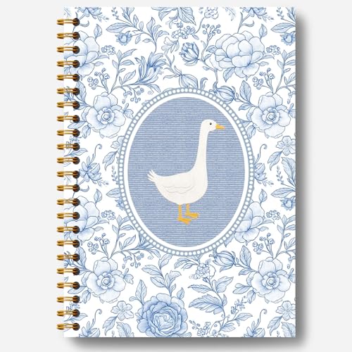 Chinoiserie Floral Goose Notebook, Goose Animal Lover Gifts Journal for Kids Girls, Blue and White Grandmillennial Geese Hardcover Spiral Notebooks Journals 5.5x8.3 Inch - color: blue goose
