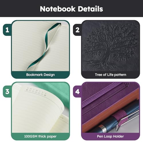 FOCUS DAY Lined Journal Notebook, A5 size (5.7'' X 8.4''), 320 Pages 100GSM Thick Paper, Leather Hardcover, for Women Men, Writing, Note Taking, Personal Diary, Travel Journal - color: 12.black, size: A5