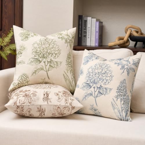 Kevin Textile Hydrangea Floral Pillow Covers Set of 2 18x18 Inch, Blue - color: Blue