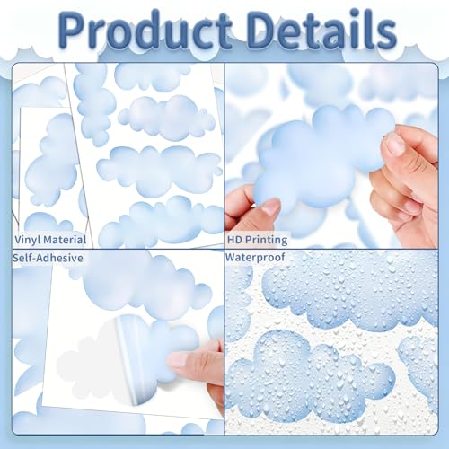 Cloud Wall Decals - 8 Sheets 32 Pcs Cloud Wall Stickers Vinyl Cloud Peel and Stick Wallpaper Blue Wall Decals Stickers for Kids Nursery Bedroom Living Room - color: Cloud