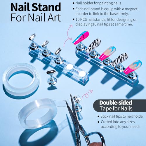 FANDAMEI Nail Art Kit With Nail Stand, Nail Art Tools, Nail Design Tools, Nail Brush, Nail Holder For Painting Nails, Nail Art Brushes, Nail Dotting Tool, Nail Tools For Nail Art, White - color: White