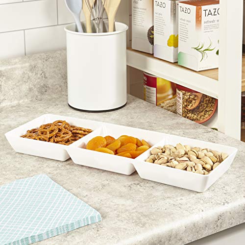 US Acrylic Avant White Plastic Divided Serving Trays (Set of 4) 15” x 5” | Narrow Reusable 3-Section Party Platters | Serve Appetizers, Fruit, Veggies, & Desserts | BPA-Free & Made in USA - size: 15" x 5"