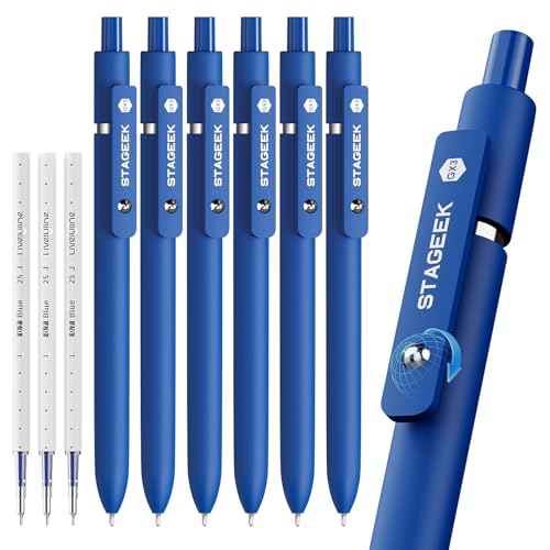 STAGEEK GX3 Blue Gel Pens, 6Pcs Quick Dry Smooth Writing Pen with 3 Refills - color: Blue