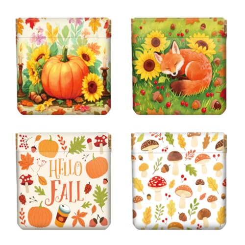 Peacoblue Autumn Elements Coin Purse,PU Leather Squeeze Pouch 4PCS - style: Autumn Elements
