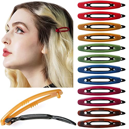 12pcs Hair Barrettes Set for Women and Girls, Hair Clips for Thick Thin Fine Hair, Non-metal Hair Accessories, Non-Slip Grip Handmade Snap Hairpin, BPA Free - color: SN4