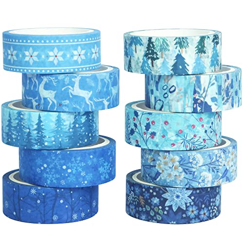 YUBBAEX 10 Rolls Four Seasons Washi Tape Set Blue Snowflake Masking Decorative Tapes (Winter) - color: Winter