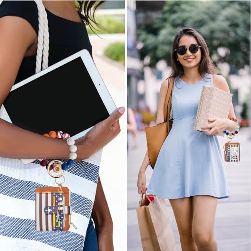 COOLANS Silicone Bracelet Wristlet Wallet Credit Card Holder RFID ID Window Key Ring Tassel Slim Wallet Women Keychain Purse - color: Brown Flag