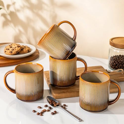 theterra Ceramic Coffee Mugs Set of 6, 14.2 oz Coffee Cups with Handle - color: Creamy Amber, size: 14 OZ (Set of 6)