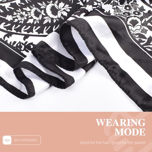 35 Inches Silk Head Scarf-Satin Hair Scarves Silk Bandana Scarf Headscarf for Women's Fashion Scarves - color: Black-large Cashews