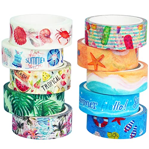 YUBBAEX 10 Rolls Four Seasons Washi Tape Set Beach Ice Cream Masking Decorative Tapes (Summer) - color: Summer
