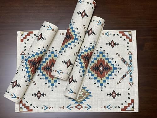 Set of 4 Aztec Southwest Geometric Placemats 18x13 Inches - color: Aztec01-placemats
