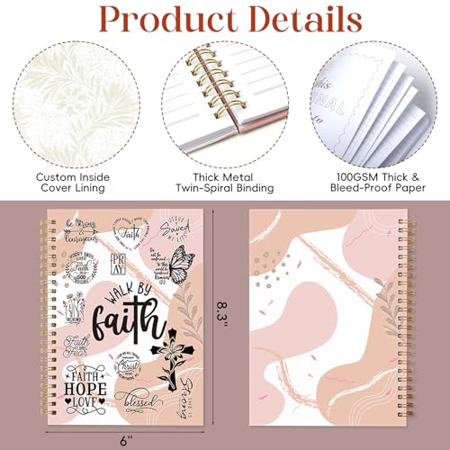 XKDOUS Hardcover Spiral Notebook, Bible Journal, Journal for Women, Pink - color: Pink