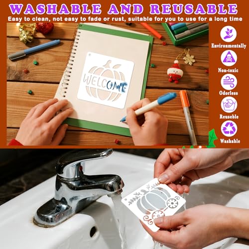 72 PCS 3x3 Inch Thanksgiving Stencils for Painting - Pumpkins, Gourds, Autumn Leaves, Wheat, Turkey Reusable Thanksgiving Painting Templates on Wood, Glass, Fabric, Window Door Decor DIY Decoration - style: 72PCS Thanksgiving