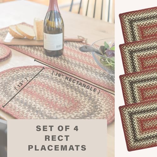 Homespice Chester Braided Placemats for Cabin Decor, Rect 13x19 Set of 4 - color: Chester