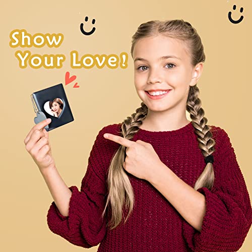 3 Inch Kpop Photocard Holder Book, Mini Photo Kpop Album Kpop Photocard Binder, Love Heart Hollow Kpop Photocard Binder Collector Book 32 Pockets Portable Photo Card Holder with Love Heart Pendant - color: Black