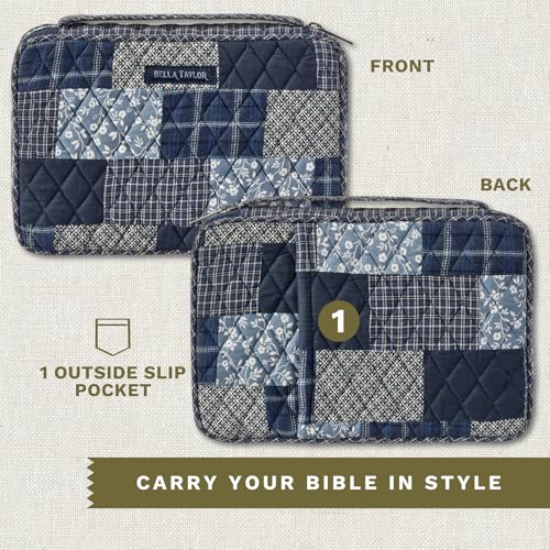 Bella Taylor Small Bible Cover, Quilted Bible Case, Heritage Blue Patch - color: Heritage Blue Patch, size: Small