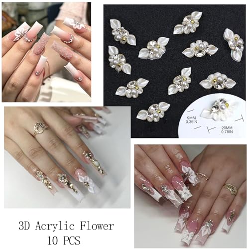 White Flower Nail Charms with Rhinestones for Women Nail Design - color: Colorful-07