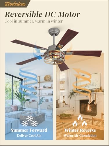 Fanbulous Farmhouse Ceiling Fans with Light, 48" Caged Fan, Quiet DC Motor - color: Brushed Nickel, size: 48 Inch