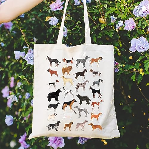 Canvas Aesthetic Tote Bag for Women with Inner Pocket Totes Shoulder Book Bag Shopping Reusable Grocery Bags - color: Dog Tote Bag