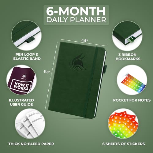 Clever Fox Daily Planner, Undated Professional & College Day, Forest Green - color: Forest Green (Undated)