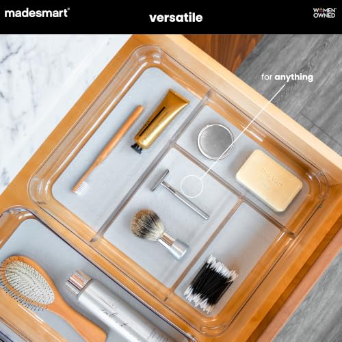 madesmart Clear 4 Compartment Drawer Organizer, Grey - color: Clear