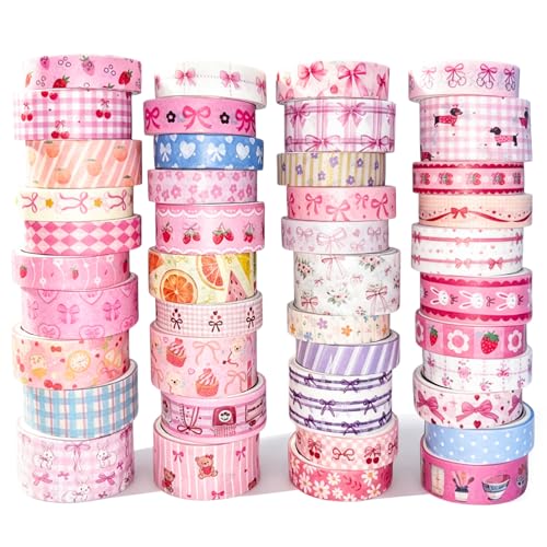Bomichi Washi Tape Set - 42 Rolls Cute Pink Bow Decorative Scrapbook Tape - color: Pink bow