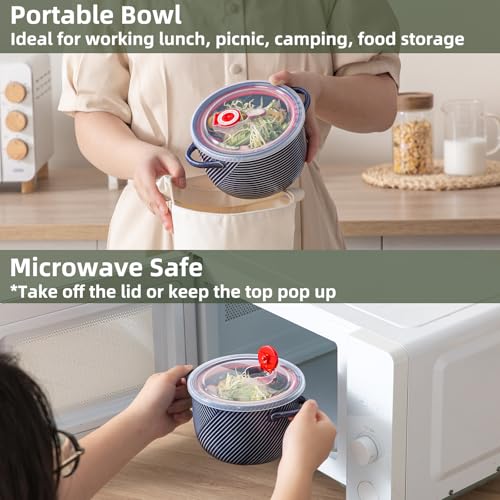 Ceramic Soup Bowl with Lid & Handle, Microwave Safe 32 oz, Navy - color: Navy, size: 1 pcs