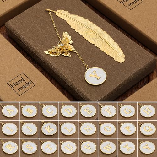 Personalized Initial Metal Butterfly Feather Bookmark for Women Girls Readers Book Lover Birthday Gifts for Women Her Teacher Girlfriend Wife Mom Sister Friend Daughter (Letter Y) - style: Letter Y