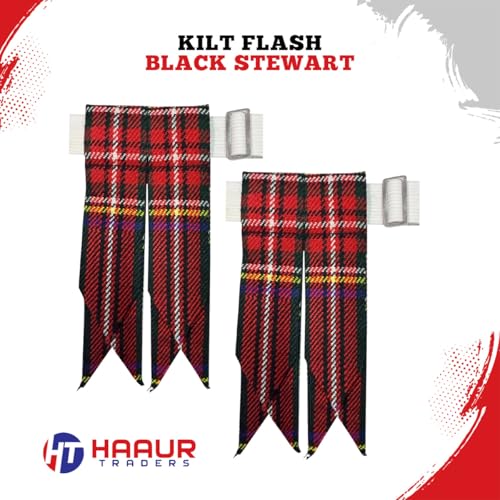 Men's Men's Tartans Kilt Flashes with Heavy Buckle Elastic Adjusters Fit - color: Black Stewart