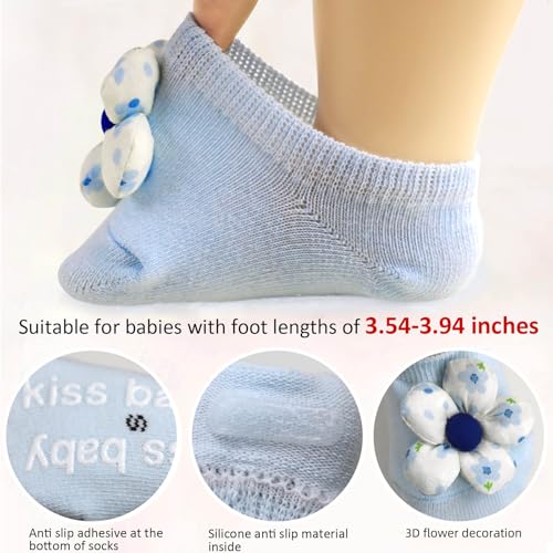 4Packs Baby Girls Socks,Flower Non-Slip Grips for Babies Toddler Princess - color: Pink Bule Light Purple Yellow