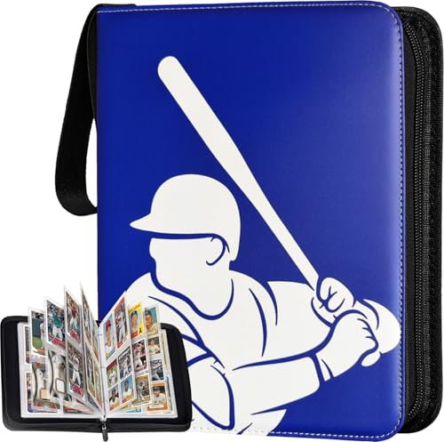Baseball Card Binder 440 Pockets, 55 Sleeves Large Baseball Binder 3 Ring Zipper Trading Cards Holder 4 Pocket, Sport Card Collection Folder Book Storage Organizer, Album Case Protector Collector Gift - color: Blue Baseball, size: 440 Pockets