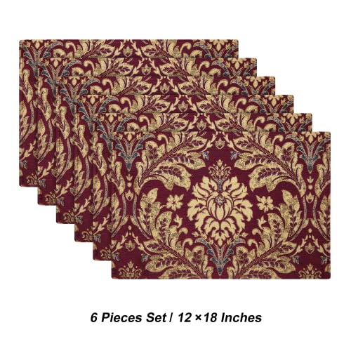 Loom and Mill Luxury Jacquard Placemats Set of 6, Burgundy Red, 12x18 in - color: Burgundy Red, size: 6 Piece-12x18 inch