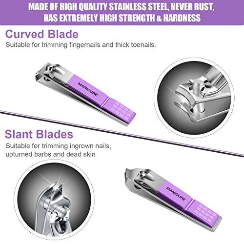 Manicure Set Professional Nail Clippers Pedicure Kit,16 pcs Stainless Steel - color: Violet