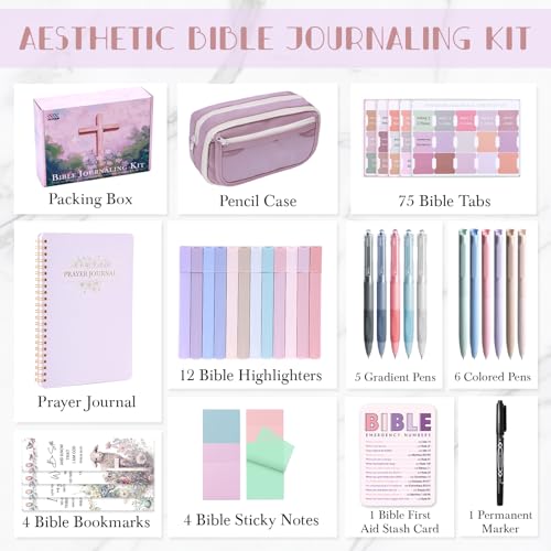 XKDOUS 40 Bible Study Kit, Journaling Supplies for Women with Case, Purple - color: Purple