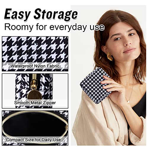 Nylon Mini Makeup Bag for Purse, Small Cute Makeup Bag Preppy Cosmetic Zipper Pouch Purse, Waterproof Travel Coin Pouch Sanitary Napkin Storage Bag Makeup Organizer for Women Girls(Black Houndstooth) - color: Black Houndstooth, size: Mini