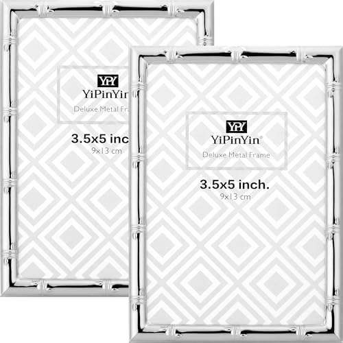 YiPinYin Elegant Silver Plated 3.5x5'' Bamboo Detail Designs Metal Picture Frame 2pack,with Real Glass & Soft Touch Velvet Backing for Desktop and Wall Décor - color: Silver, size: 3.5x5''(2PK)
