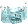 SUPEASY Mesh Desk Organizer, Pen Holder for Desk with 2 Drawers, Blue - color: Baby Blue